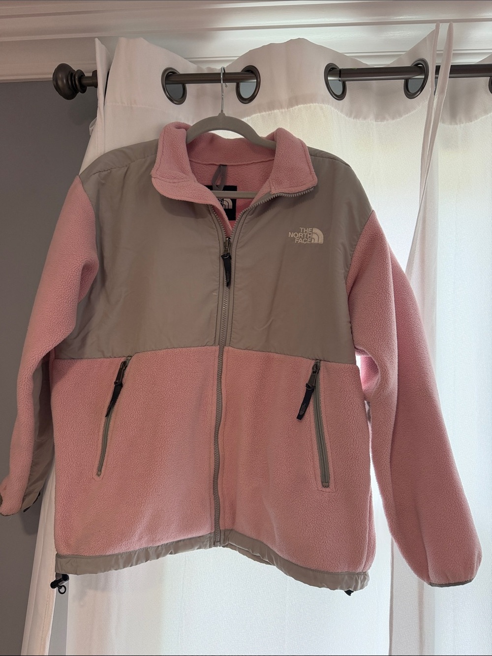 Juniors The North Face Pink and Gray Fleece Jacket